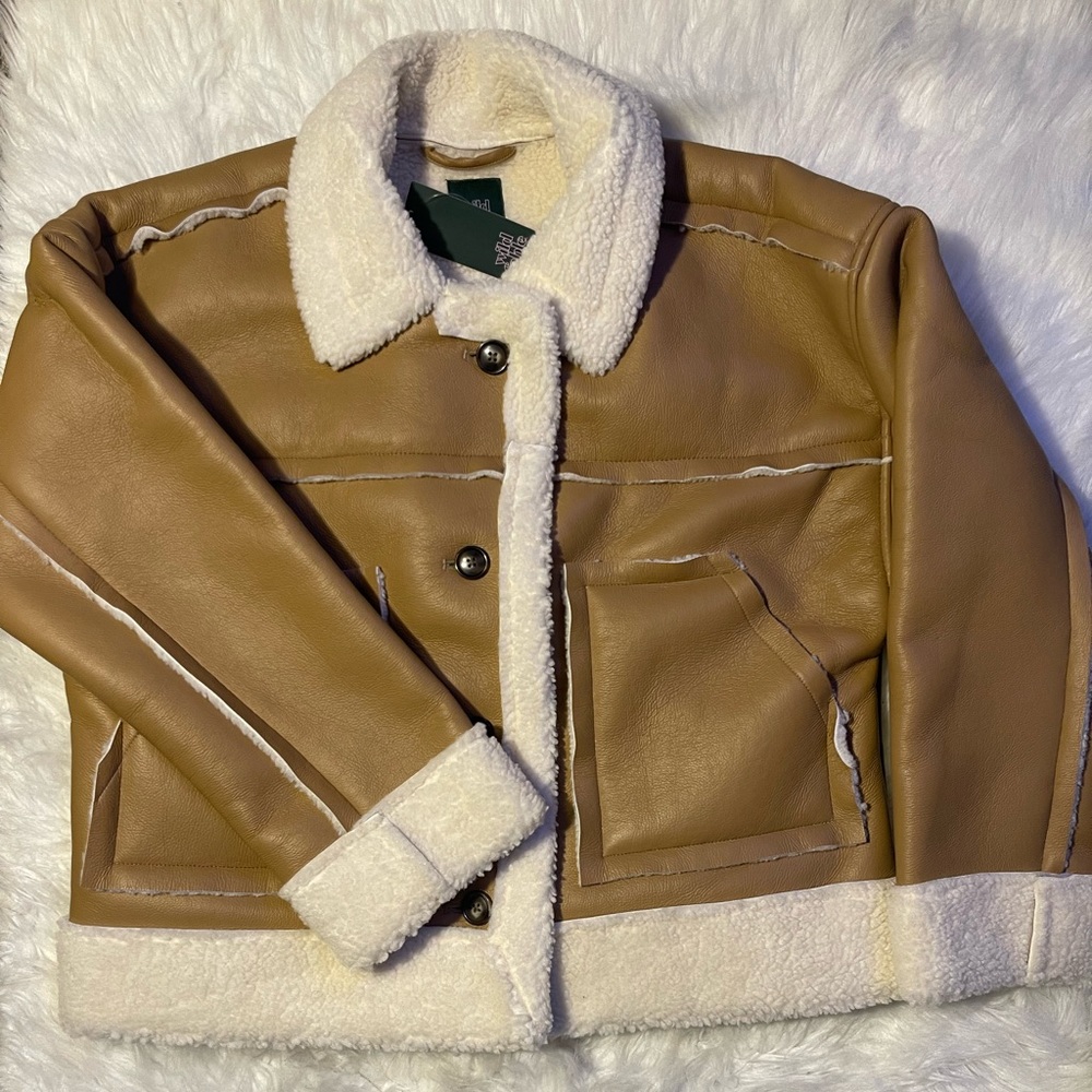 Light brown leather coat brawn NEW SIZE M